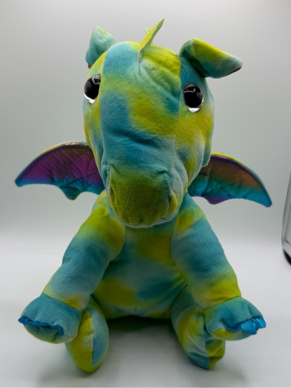RMS International Tie Dye Dragon Plush 12” Blue Green Metallic Wings Stuffed Toy